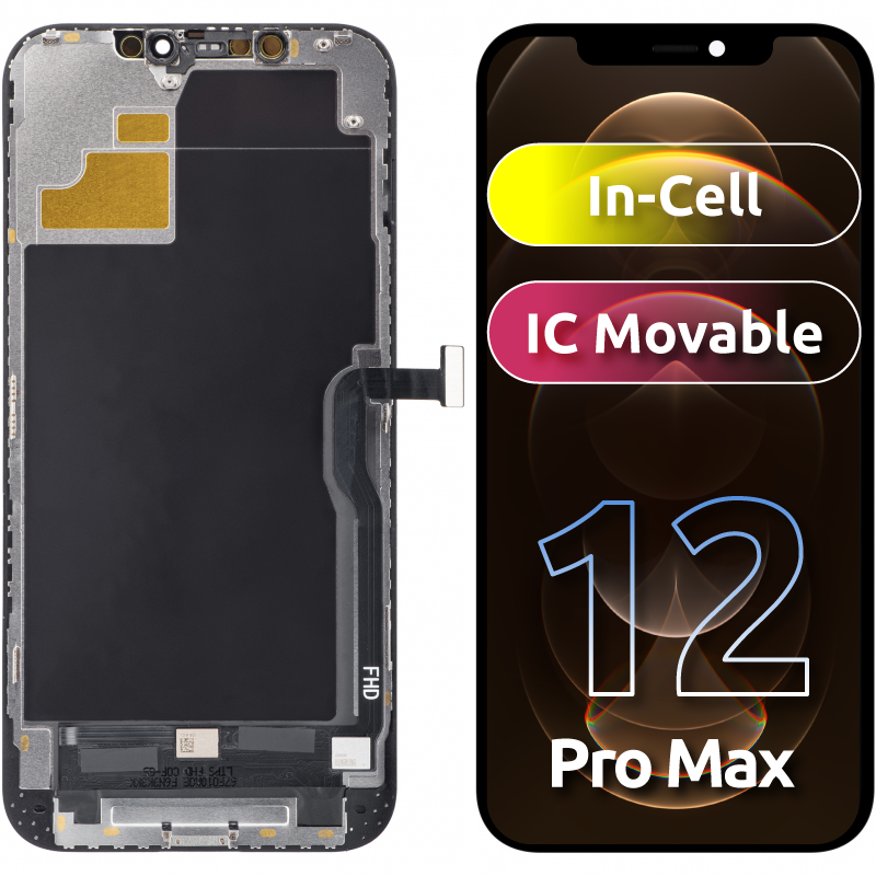 ZY Display touchscreen per Apple iPhone 12 Pro Max, con cornice, versione LCD mobile IC In-Cell, nero