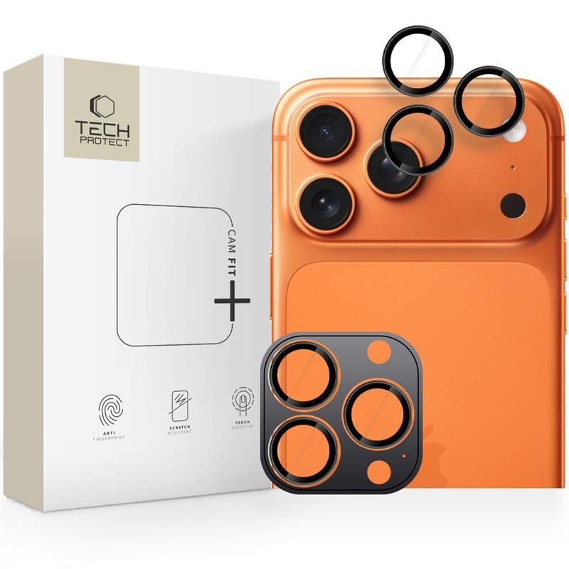 Pellicola protettiva per Fotocamera Posteriore Tech-Protect CamRing Fit+ per Apple iPhone 17 Pro Max / 17 Pro / 16 Pro Max, Vetro Temperato, Nera