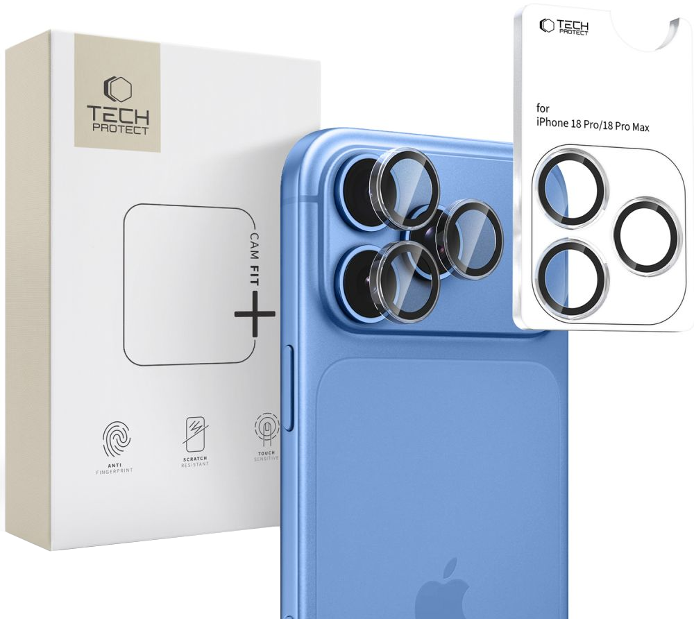 Pellicola protettiva per fotocamera posteriore Tech-Protect CamRing Fit+ per Apple iPhone 18 Pro / 18 Pro Max, vetro temperato, trasparente