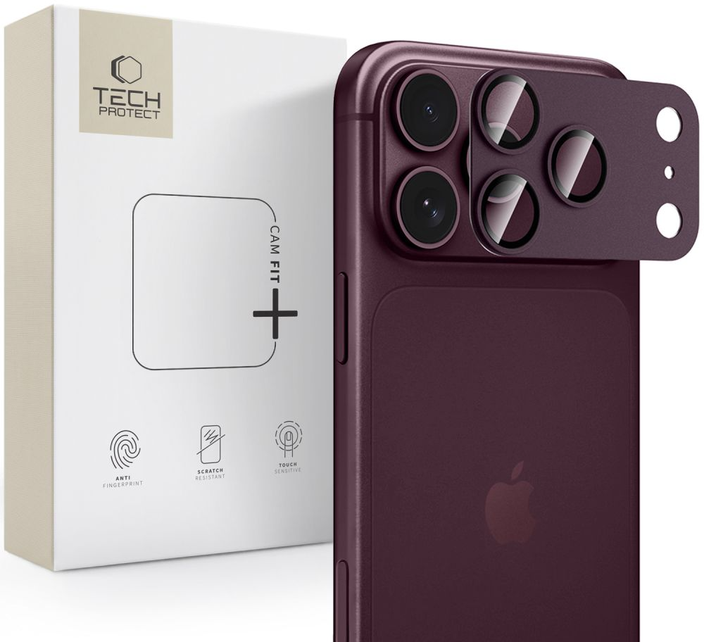 Pellicola protettiva per fotocamera posteriore Tech-Protect CamFull Fit+ per Apple iPhone 18 Pro, vetro temperato, bordeaux