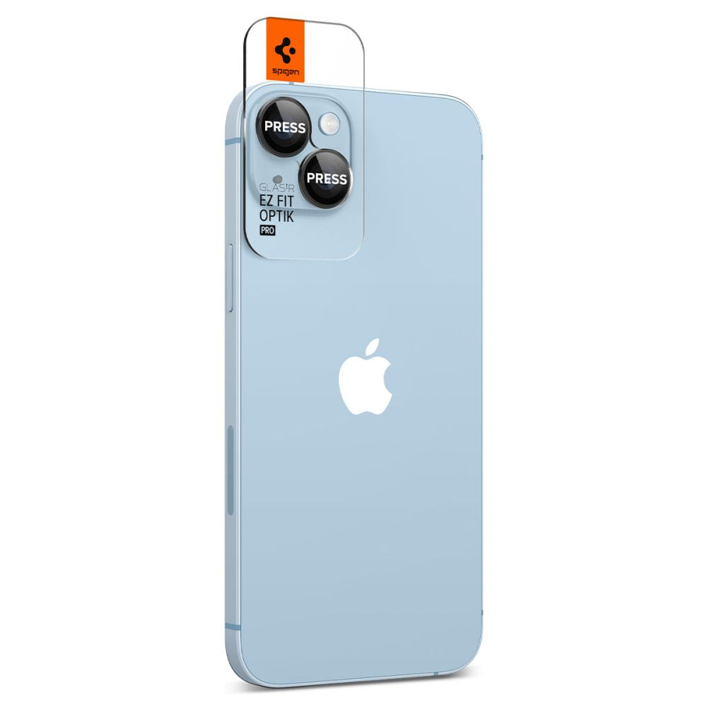 Pellicola protettiva per fotocamera posteriore Spigen GlastR EZ FIT Optik Pro per Apple iPhone 15 Plus / 15, Vetro Temperato, Set 2 pezzi, Nera AGL05213