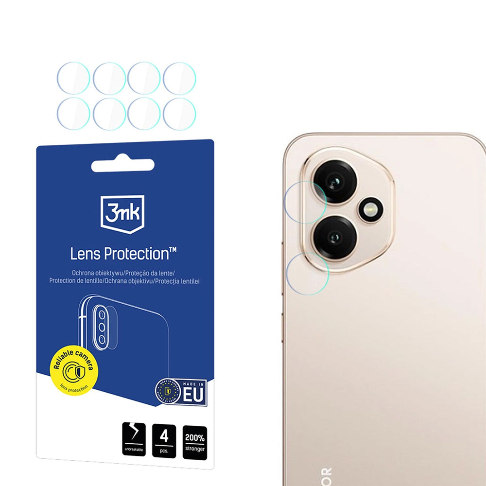 Pellicola protettiva per fotocamera posteriore 3MK Protection per Honor 400, Vetro Flessibile, Set da 4 pezzi, Trasparente