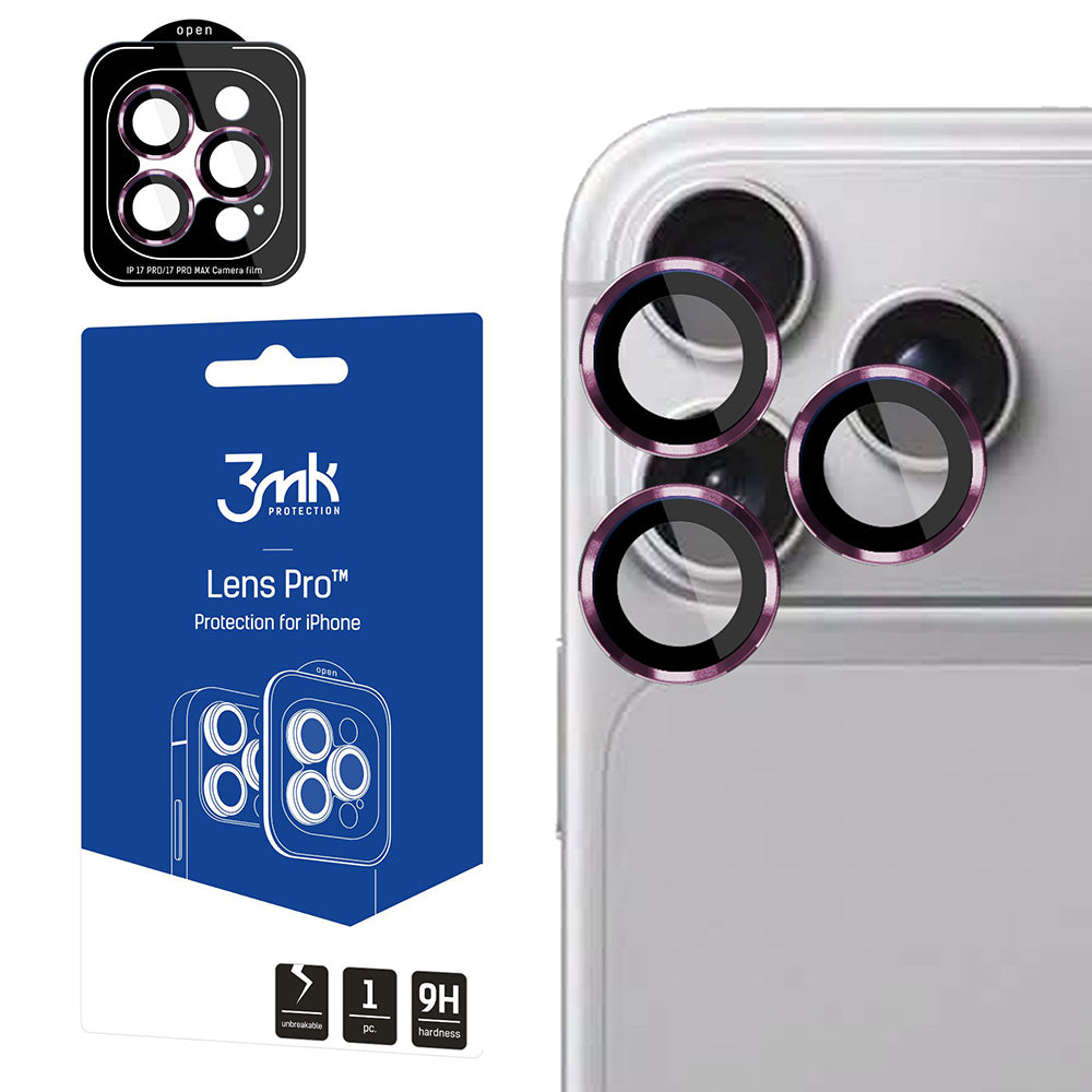 Pellicola protettiva per fotocamera posteriore 3MK Protection Pro per Apple iPhone 18 Pro / 18 Pro Max, vetro temperato, bordeaux