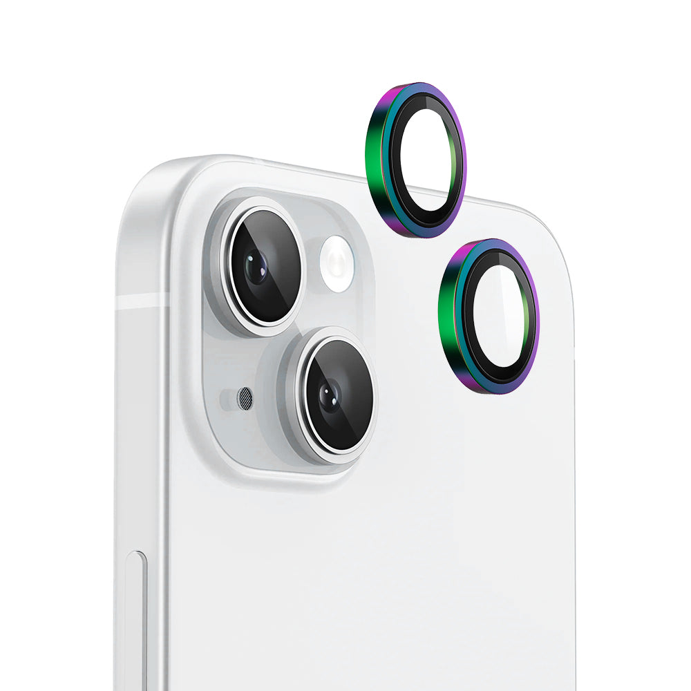 Pellicola protettiva per fotocamera posteriore Blueo Metal Frame per Apple iPhone 15 Plus / 15, vetro temperato, multicolore