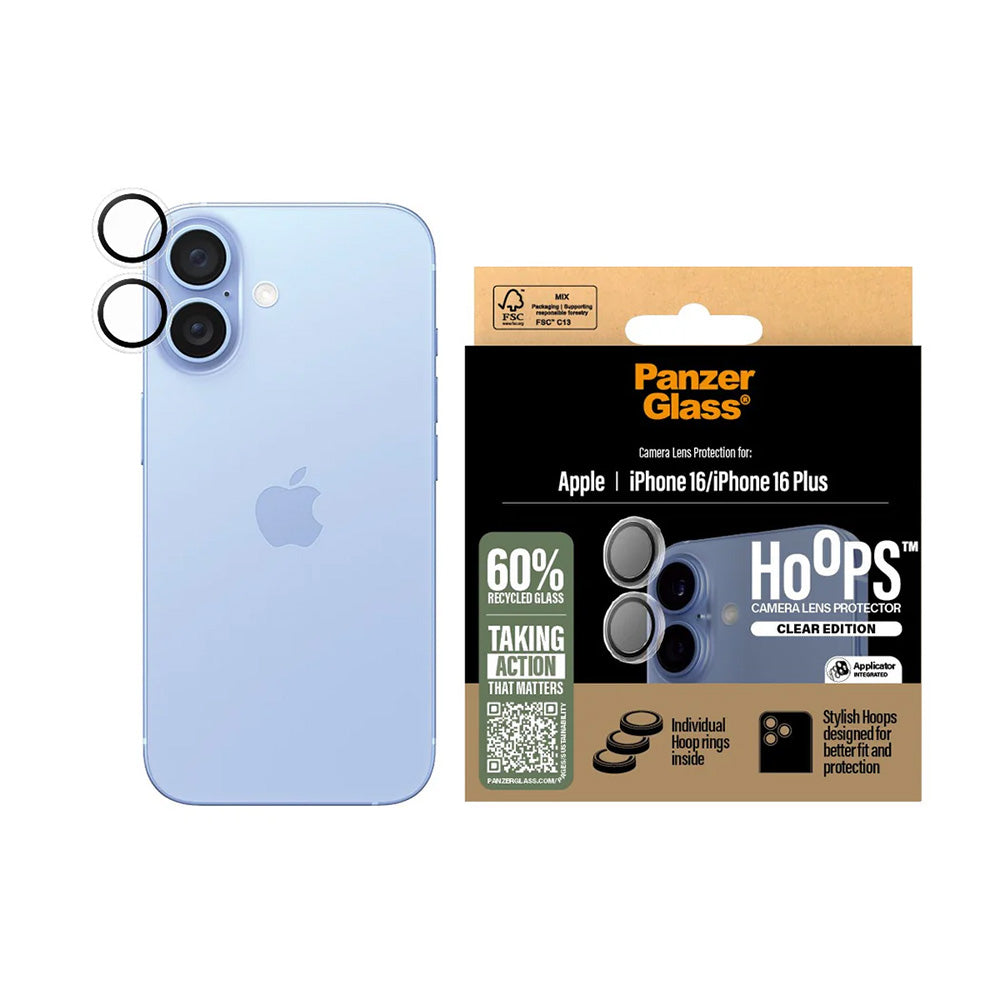 Pellicola Protettiva Posteriore PanzerGlass Hoops per Apple iPhone 16 Plus / 16, Vetro Temperato, Trasparente
