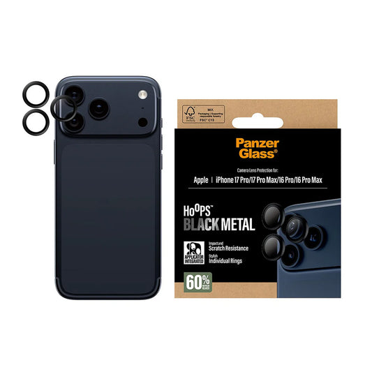 Pellicola Protettiva Posteriore PanzerGlass Hoops per Apple iPhone 17 Pro Max / 17 Pro / 16 Pro Max / 16 Pro, Vetro Temperato, Nero