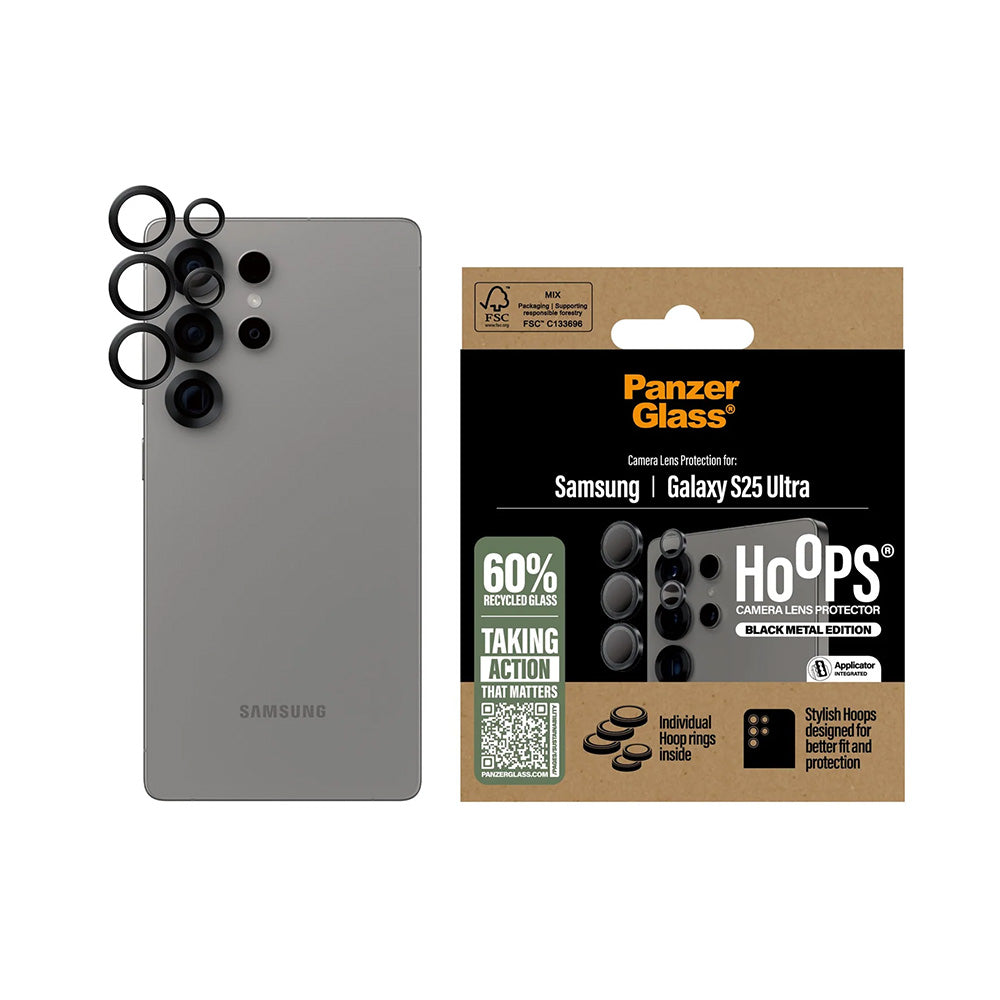 Pellicola Protettiva Posteriore PanzerGlass Hoops per Samsung Galaxy S25 Ultra S938, Vetro Temperato, Nero
