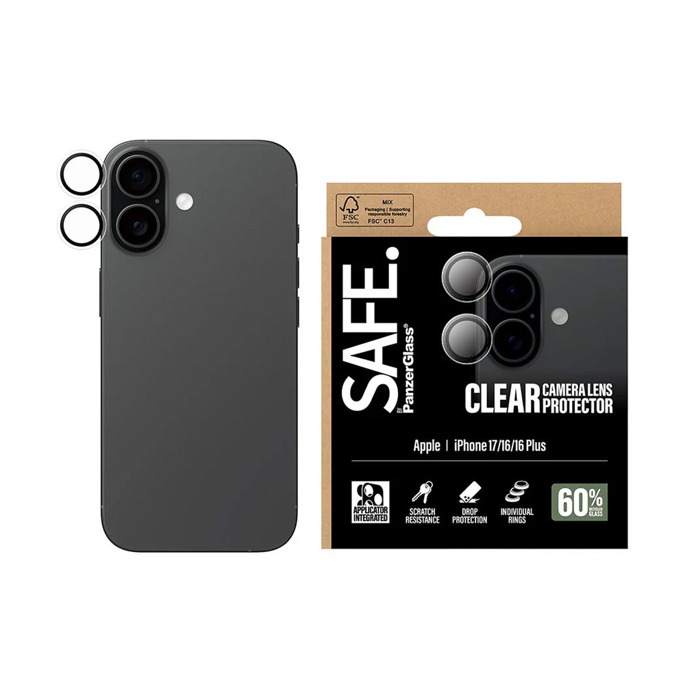 Pellicola Protettiva Posteriore PanzerGlass Safe per Apple iPhone 17 / 16 Plus / 16, Vetro Temperato, Trasparente