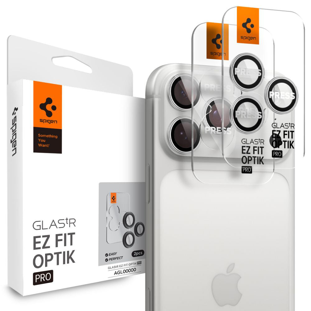Spigen GlastR EZ FIT Optik Pro Rear Camera Protector for Apple iPhone 17 Pro Max / 17 Pro, Tempered Glass, Set of 2 pieces, Silver