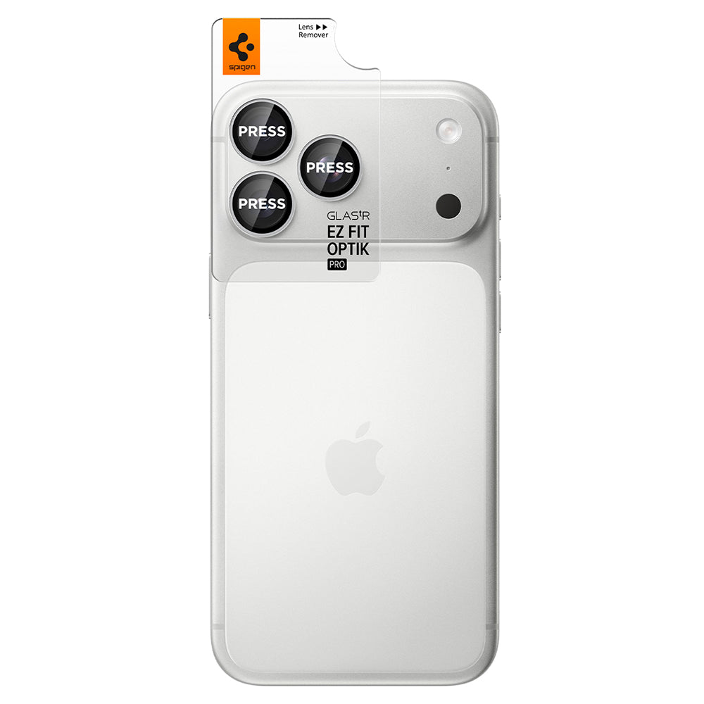 Pellicola protettiva per fotocamera posteriore Spigen GlastR EZ FIT Optik Pro per Apple iPhone 18 Pro / 18 Pro Max, vetro temperato, set da 2 pezzi, argento