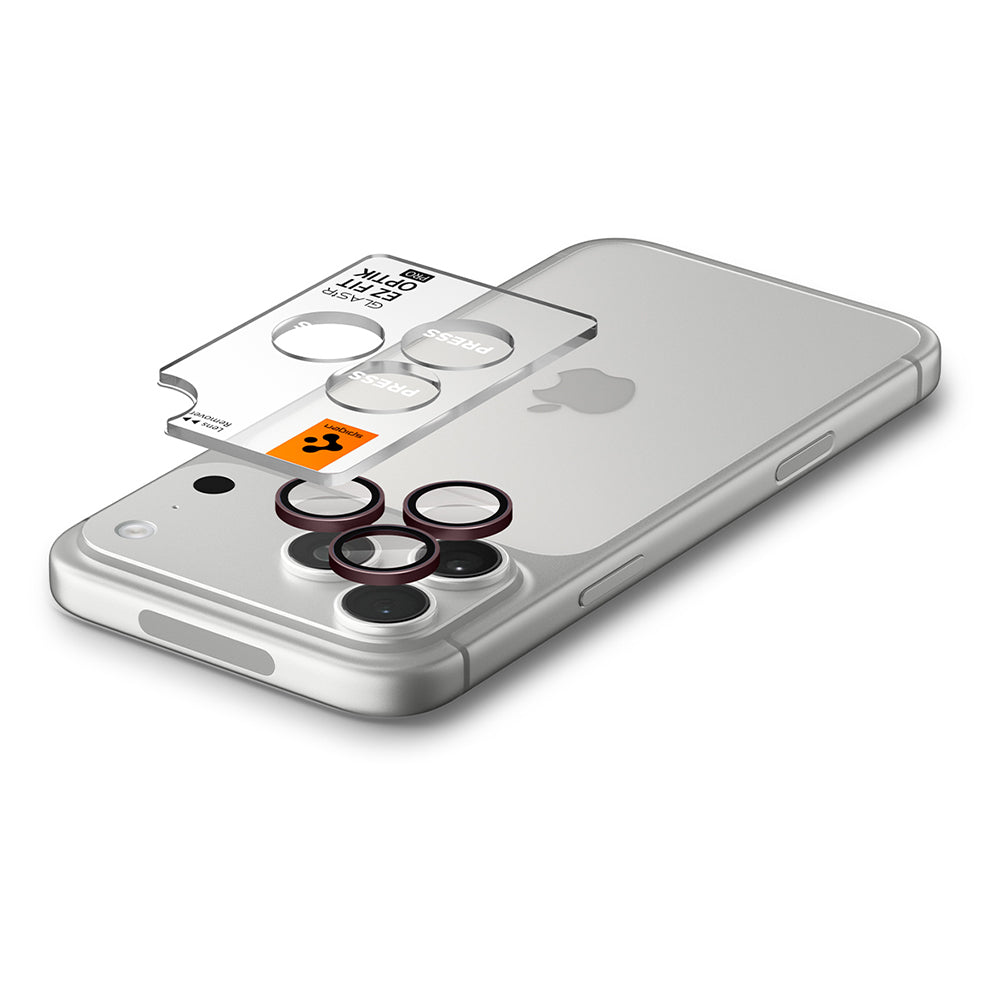 Pellicola protettiva per fotocamera posteriore Spigen GlastR EZ FIT Optik Pro per Apple iPhone 18 Pro / 18 Pro Max, vetro temperato, set da 2 pezzi, bordeaux