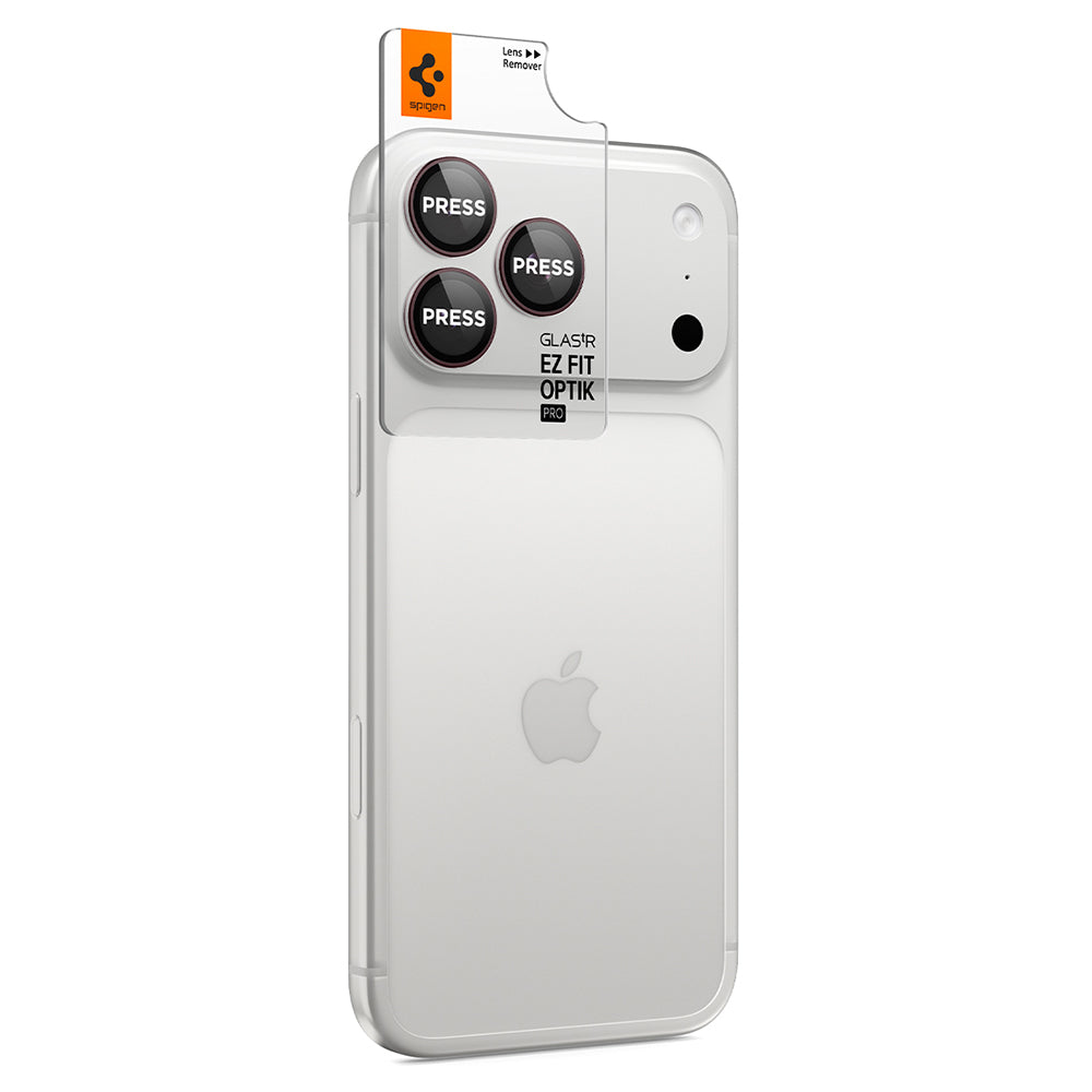 Pellicola protettiva per fotocamera posteriore Spigen GlastR EZ FIT Optik Pro per Apple iPhone 18 Pro / 18 Pro Max, vetro temperato, set da 2 pezzi, bordeaux