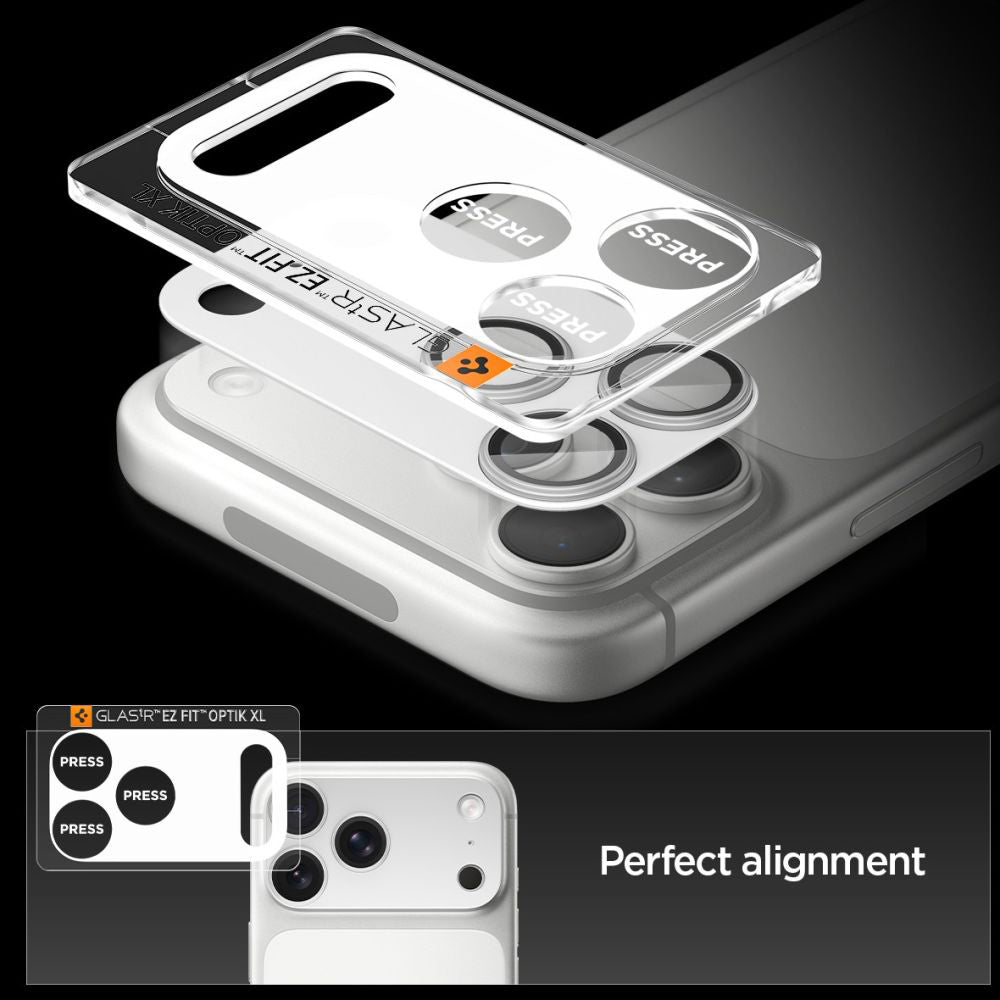 Spigen GlastR EZ FIT Optik Pro XL Rear Camera Protector for Apple iPhone 17 Pro Max, Tempered Glass, Silver AGL10652
