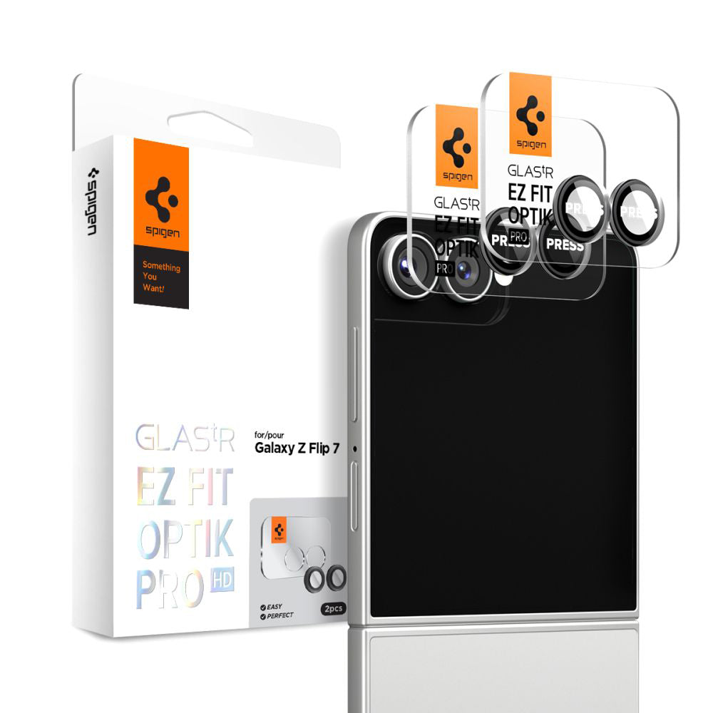 Pellicola protettiva per Fotocamera Posteriore Spigen GlastR EZ FIT Optik Pro HD per Samsung Galaxy Z Flip7 F766, Vetro Temperato, Set 2 pezzi, Nero AGL09587