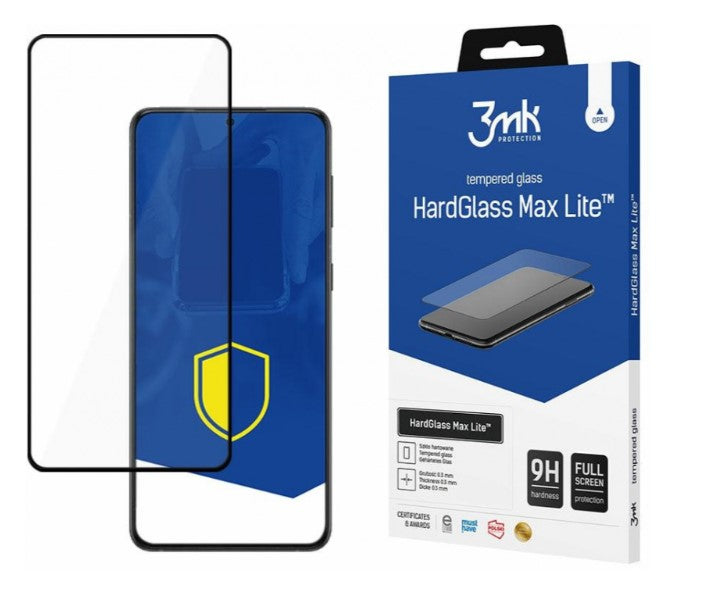 Pellicola protettiva 3MK HardGlass Max Lite per Samsung Galaxy S22 5G S901, schermo di vetro, colla completa, nero