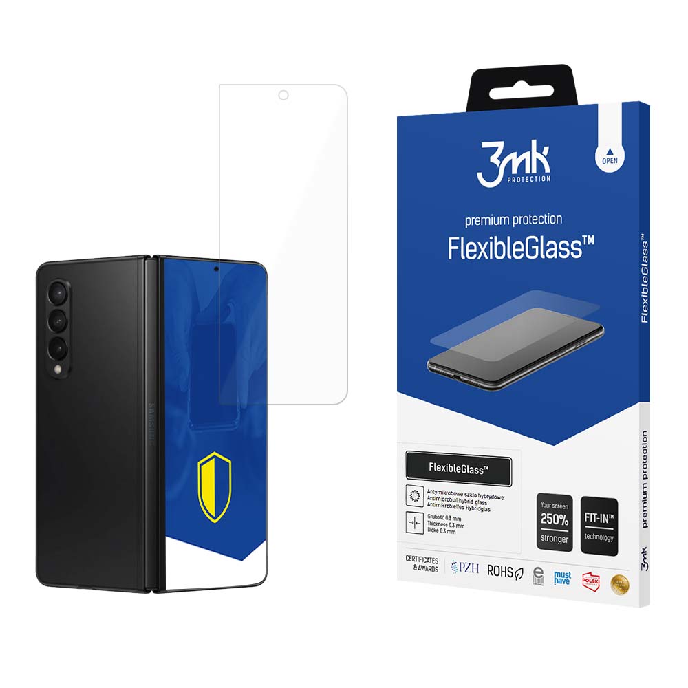 Protezione dello schermo 3MK FlexibleGlass per Samsung Galaxy Z Fold5 F946, vetro flessibile, colla completa, schermo esterno