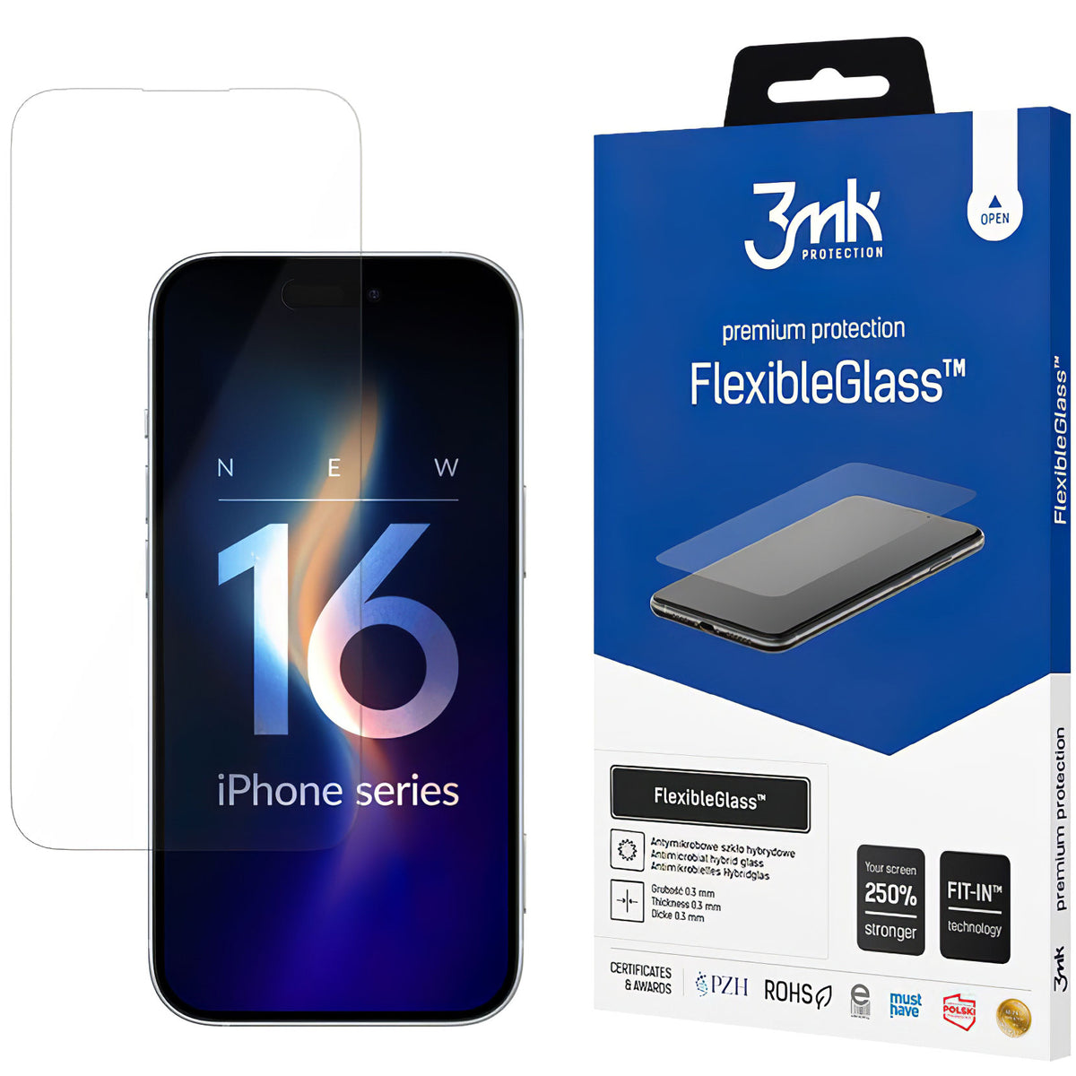 Pellicola protettiva per schermo 3MK FlexibleGlass per Apple iPhone 16, Vetro Flessibile, Full Glue