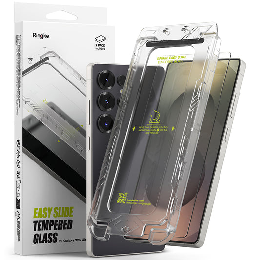 Pellicola Protettiva Schermo Ringke Easy Slide per Samsung Galaxy S25 Ultra S938, Vetro Temperato, Full Glue, Set 2 pezzi
