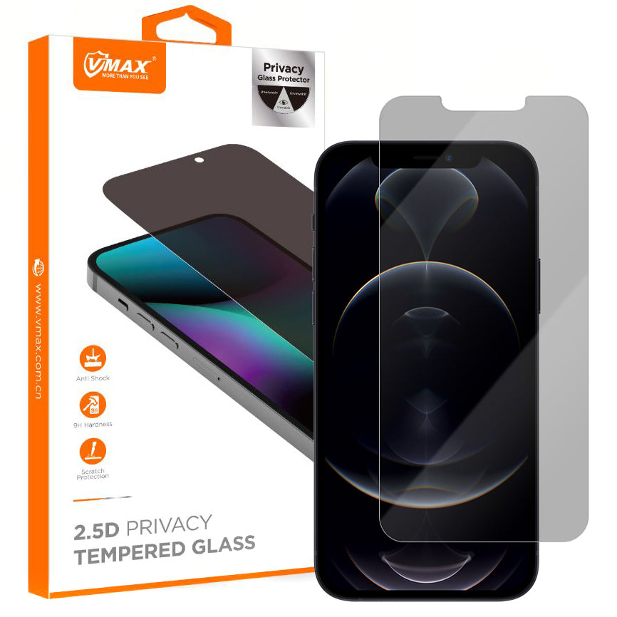 Pellicola protettiva per schermo Privacy Vmax per Apple iPhone 12 Pro Max, Vetro temperato, Full Glue, 2.5D