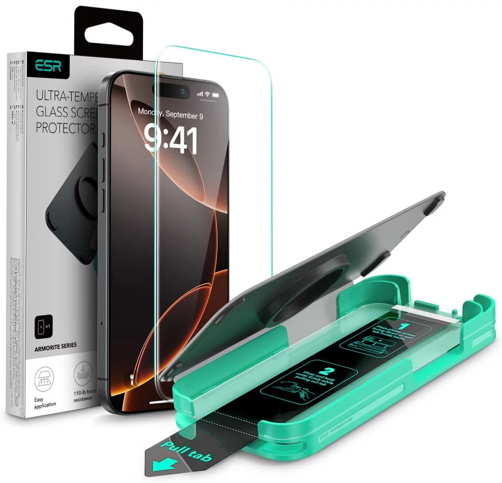 Pellicola protettiva schermo ESR Armorite per Apple iPhone 16 Pro Max, Vetro Temperato, Full Glue, Nera