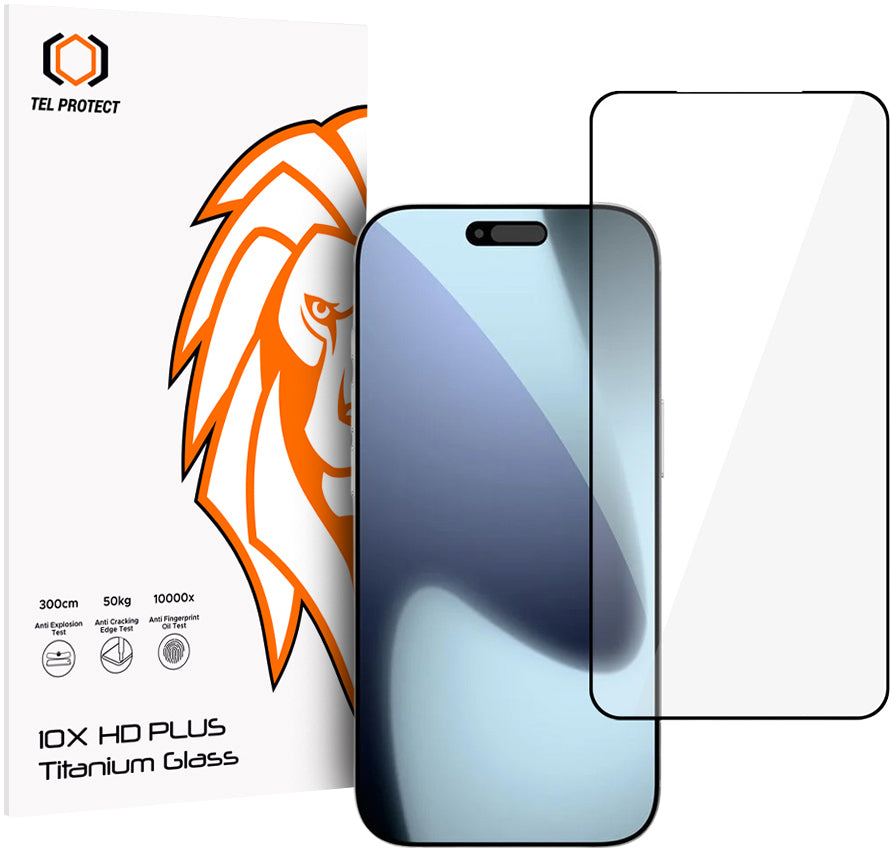 Pellicola protettiva per schermo Tel Protect 10X HD Plus Titanium per Apple iPhone 18 Pro Max / 17 Pro Max, vetro temperato, Full Glue, nera