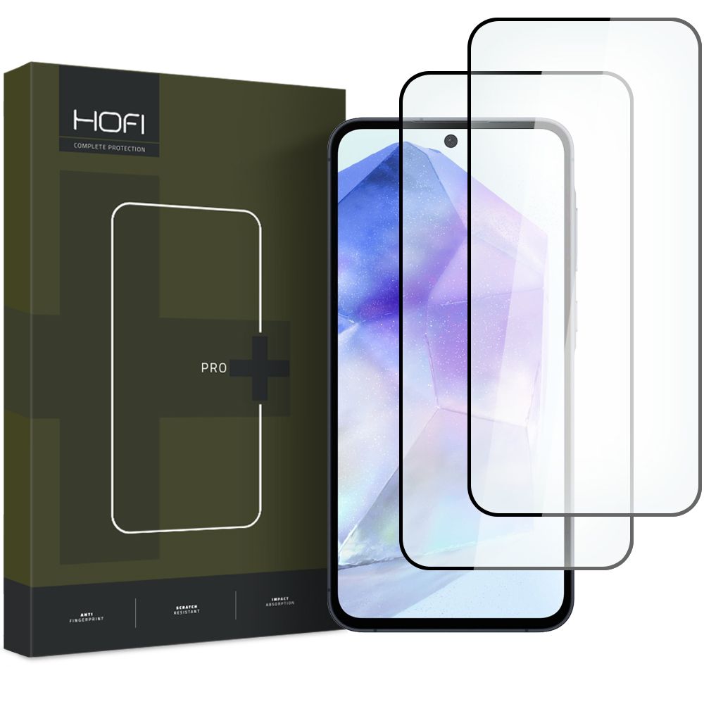 HOFI Glass PRO+ Pellicola protettiva per Samsung Galaxy A55 5G A556 / A35 5G A356, schermo di vetro, colla completa, set 2 pezzi, 2.5D, nero