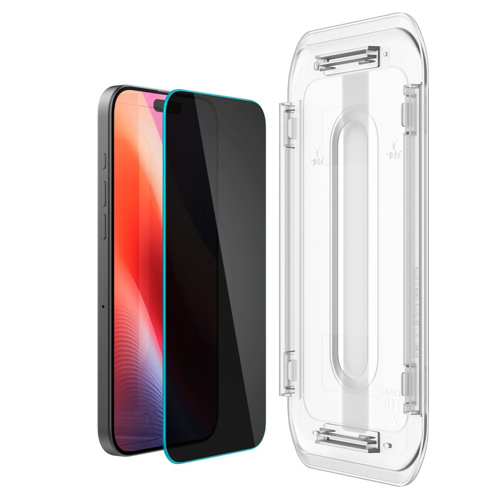 Pellicola Protettiva Schermo Privacy Spigen GlastR EZ FIT per Apple iPhone 17 Pro / 17 / 16 Pro, Vetro Temperato, Full Glue, Set 2 pezzi AGL07929
