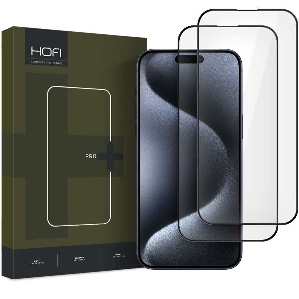 Pellicola protettiva HOFI Glass PRO+ per Apple iPhone 16 Pro, vetro protettivo, colla completa, set 2 pezzi, 2,5D, nero