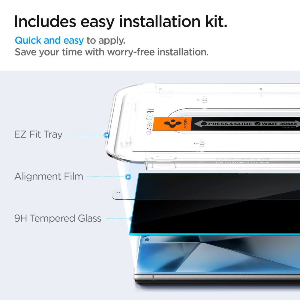Spigen EZ FIT Privacy Screen Protector per Samsung Galaxy S24 Ultra S928, vetro protettivo, colla completa, set 2 pezzi
