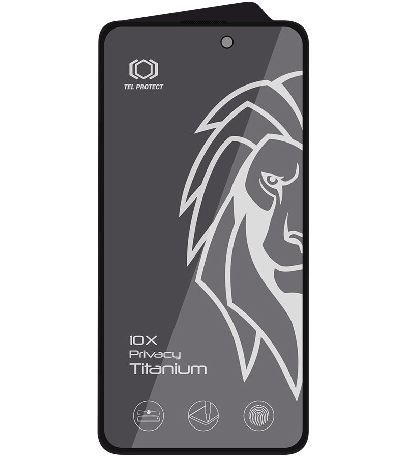 Pellicola protettiva per schermo Privacy Tel Protect 10X Plus Titanium per Apple iPhone 17 / 16 Pro, Vetro Temperato, Full Glue