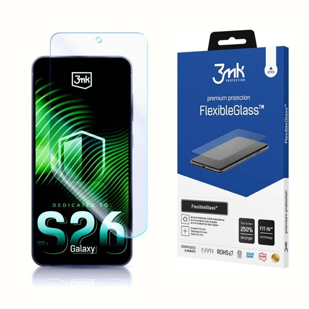 Pellicola Protettiva Schermo 3MK FlexibleGlass per Samsung Galaxy S26 S942, Vetro Flessibile, Full Glue, Trasparente
