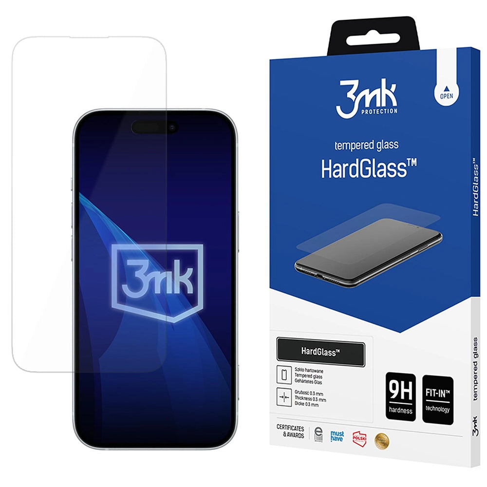 Pellicola protettiva per schermo 3MK HardGlass per Apple iPhone 18 Pro / 17 Pro / 17 / 16 Pro, Vetro temperato, Full Glue
