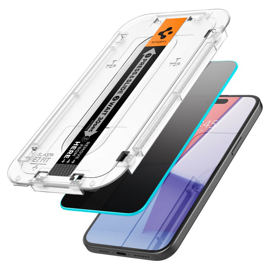 Spigen EZ FIT Privacy Screen Protector per Apple iPhone 15/16, vetro protettivo, colla completa, 2.5D AGL07121 AGL07121