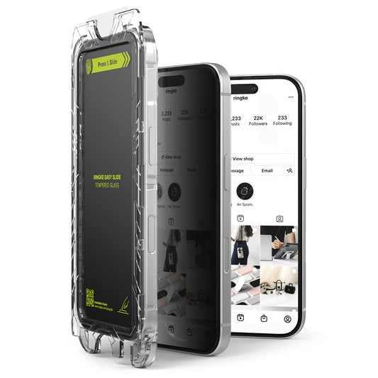 Protezione dello schermo della privacy Ringke Easy Slide per Apple iPhone 16 Pro Max, vetro protetto, colla completa, set 2 pezzi
