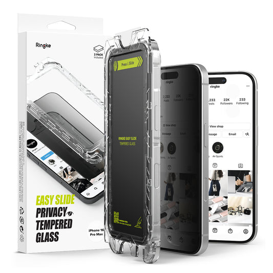 Protezione dello schermo della privacy Ringke Easy Slide per Apple iPhone 16 Pro Max, vetro protetto, colla completa, set 2 pezzi