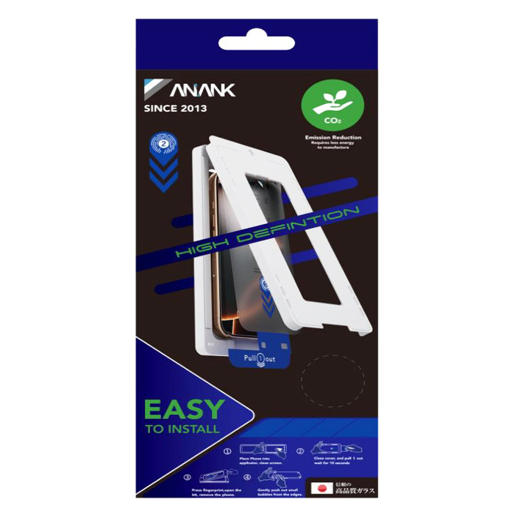 Pellicola protettiva per schermo Anank 2X Rinforzata per Apple iPhone 16, Vetro temperato, Colla completa, 2.5D, Nera
