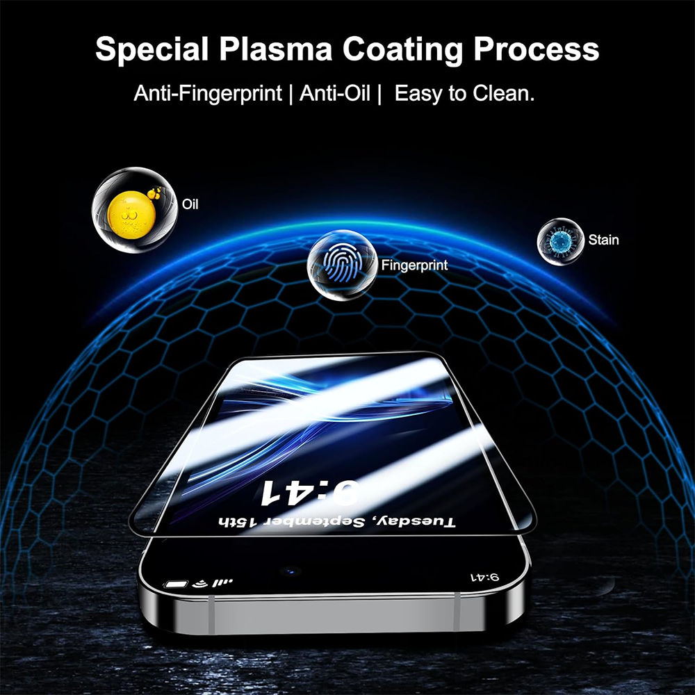 Blueo Anti-Broken Screen Protector for Apple iPhone 17 Pro / 17 / 16 Pro, Tempered Glass, Full Glue, Black