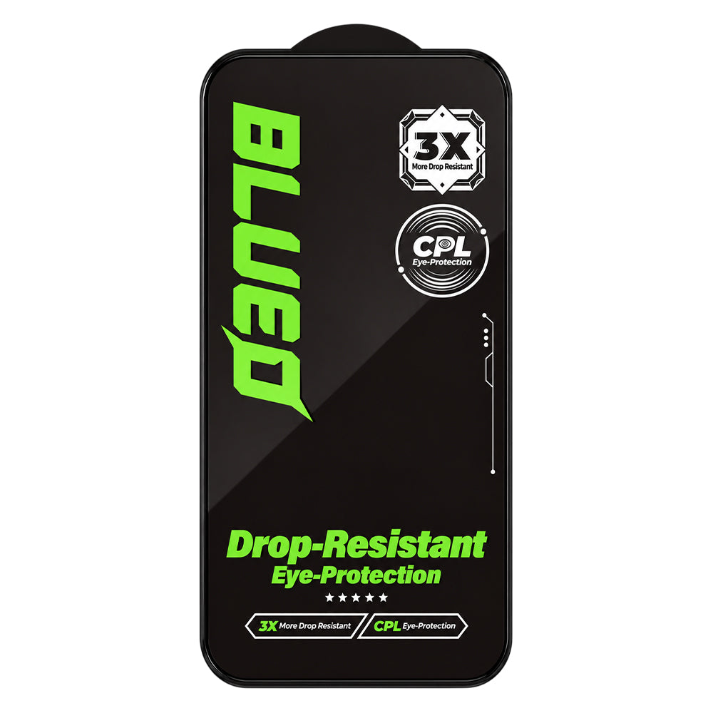 Pellicola protettiva per schermo Blueo Drop Resistant per Apple iPhone 18 Pro / 17 Pro / 17 / 16 Pro, vetro temperato, adesione completa, nera