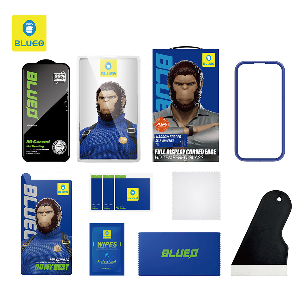 Pellicola protettiva per schermo Blueo HD per Apple iPhone 16 Pro Max, Vetro temperato, Full Glue, 3D, Nero