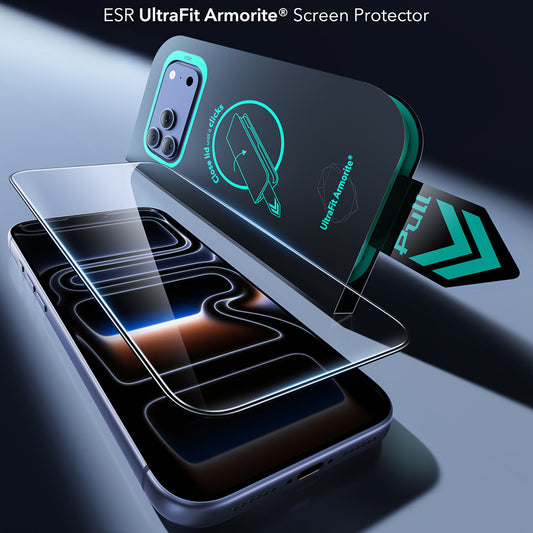 Pellicola protettiva per schermo ESR Armorite UltraFit per Apple iPhone 18 Pro / 17 Pro, vetro temperato, Full Glue, set da 2 pezzi, nero