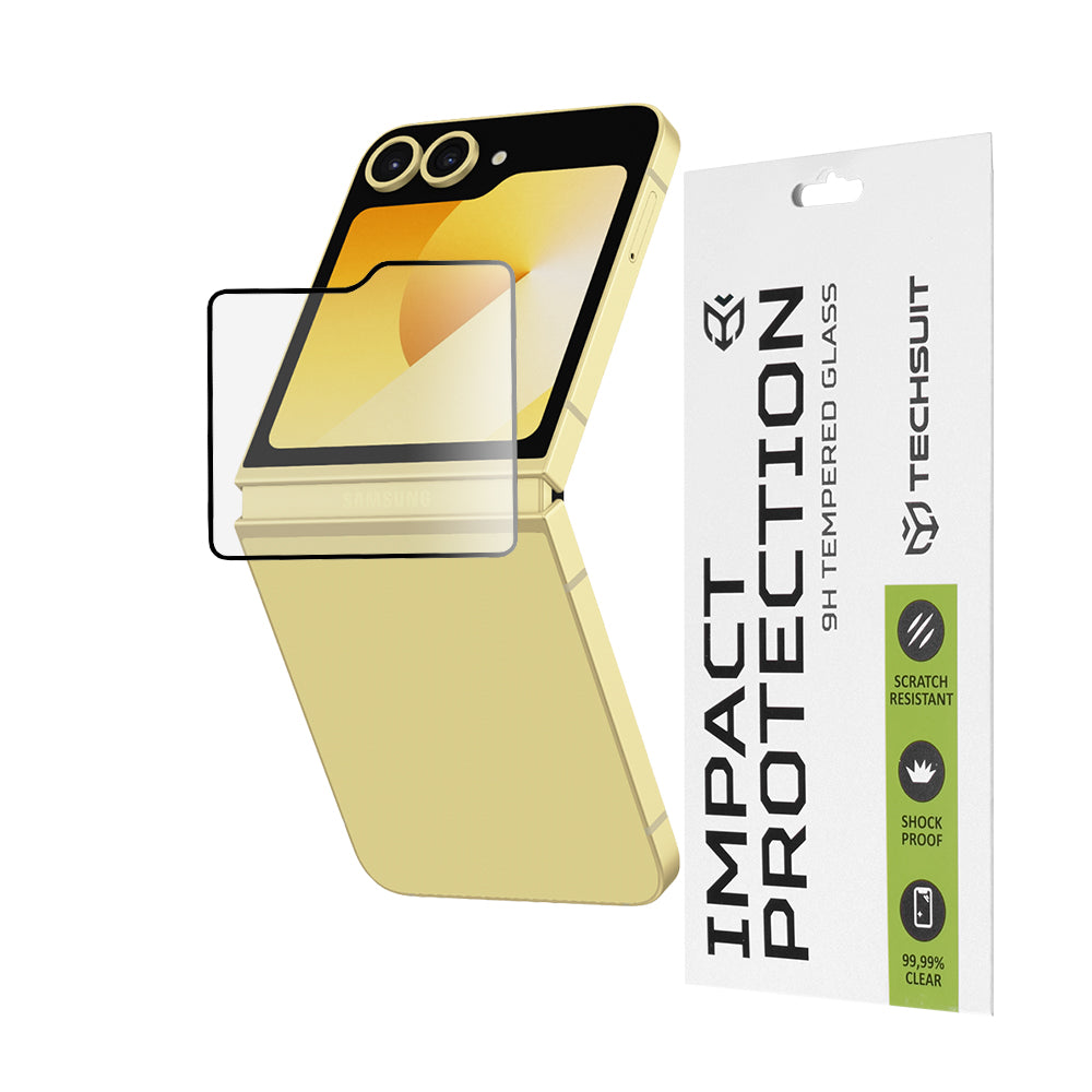 Pellicola Protettiva per Schermo Esterno Techsuit per Samsung Galaxy Z Flip6 F741, Vetro Temperato, Full Glue, 111D, Nero