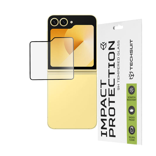 Pellicola Protettiva per Schermo Esterno Techsuit per Samsung Galaxy Z Flip6 F741, Vetro Temperato, Full Glue, 111D, Nero