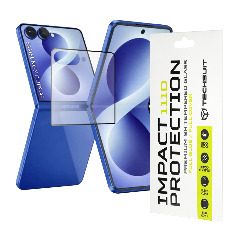 Pellicola Protettiva per Schermo Esterno Techsuit per Samsung Galaxy Z Flip8 F776, Vetro Temperato, Full Glue, 111D, Nero