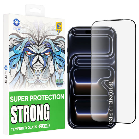 Pellicola Protettiva Schermo Lito D+ Max Strong per Apple iPhone 17 Pro, Vetro Temperato, Full Glue, Nera