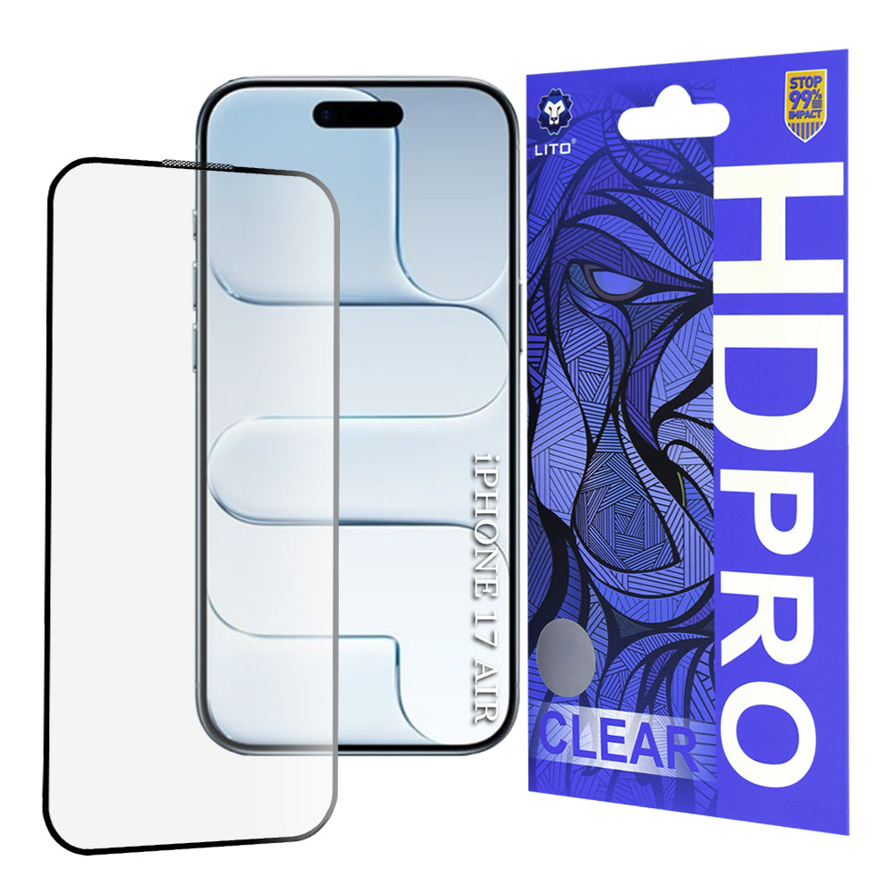 Pellicola Protettiva Schermo Lito HD Pro Clear per Apple iPhone 17 Air, Vetro Temperato, Full Glue, Nera