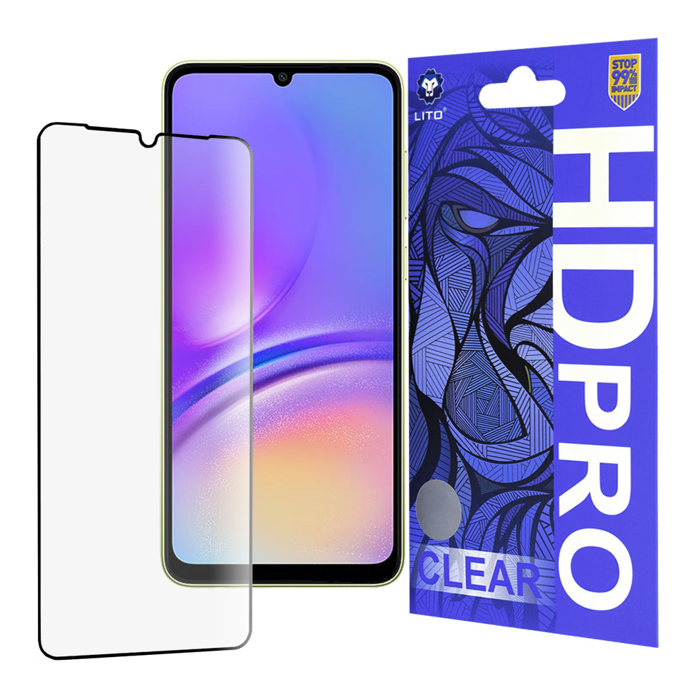Pellicola protettiva per schermo Lito HD Pro Clear per Samsung Galaxy A05 A055, Vetro temperato, Colla completa, Nera
