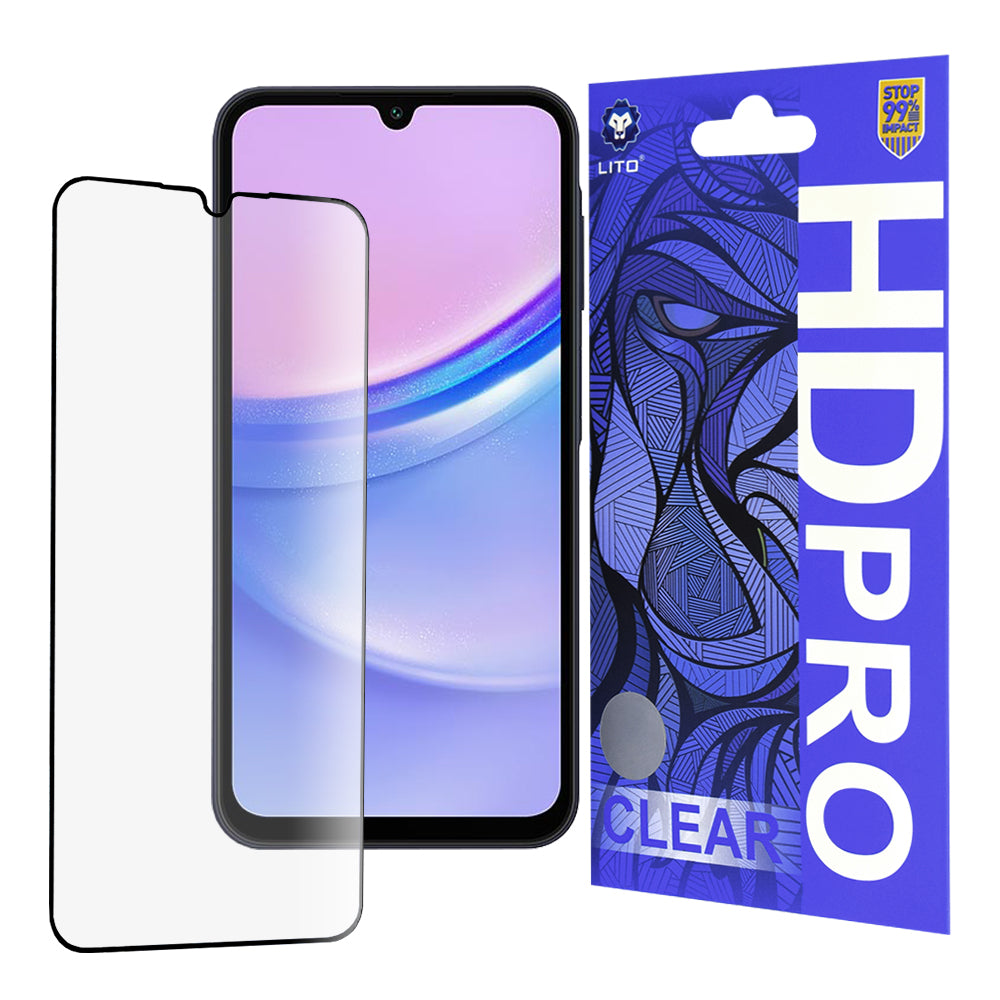 Pellicola protettiva per schermo Lito HD Pro Clear per Samsung Galaxy A15 5G A156 / A15 A155 / A25 A256 / A24 4G A245, Vetro temperato, Full Glue, Nero