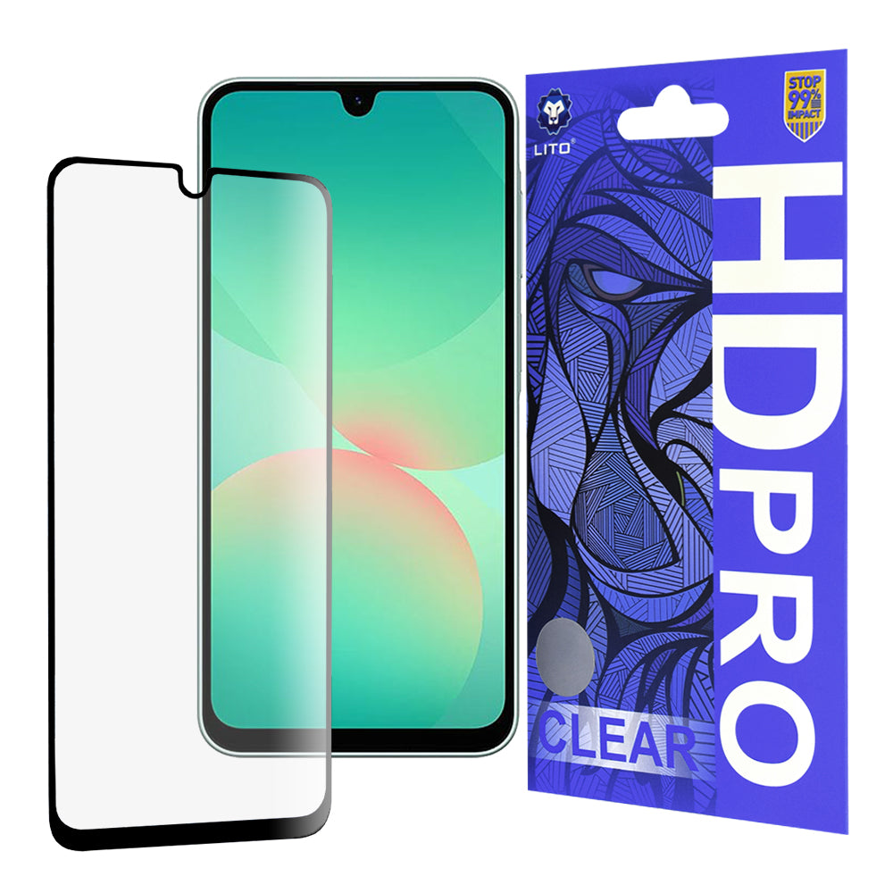 Pellicola protettiva per schermo Lito HD Pro Clear per Samsung Galaxy A26 A266, Vetro temperato, Colla completa, Nera