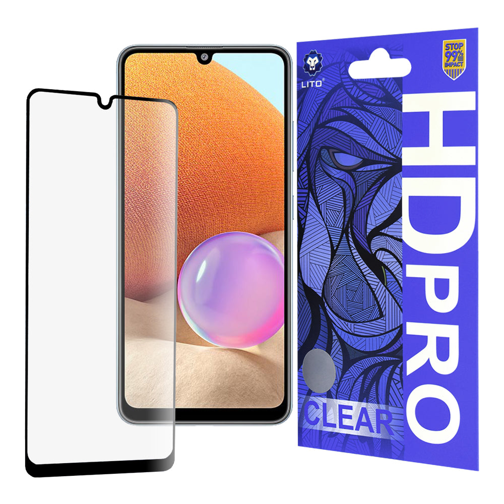 Pellicola protettiva per schermo Lito HD Pro Clear per Samsung Galaxy A32 A325, Vetro temperato, Colla completa, Nera