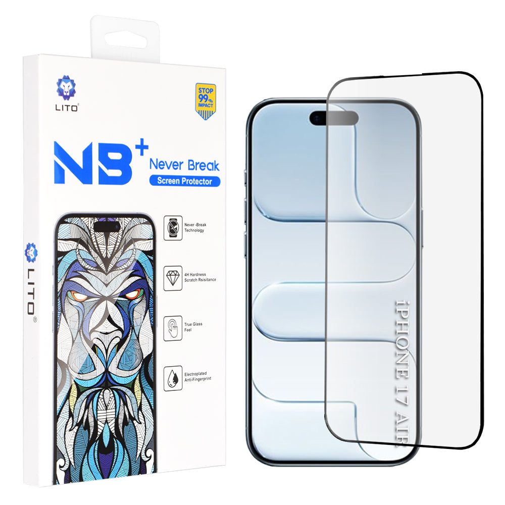 Pellicola Protettiva Schermo Lito NB per Apple iPhone 17 Air, Vetro Temperato, Full Glue, Nera